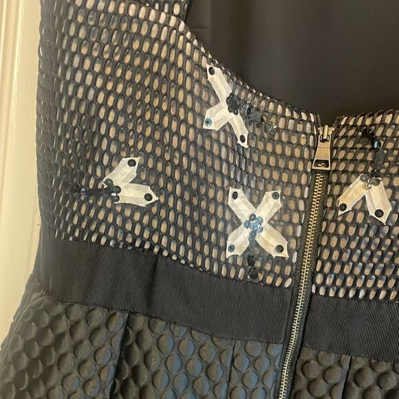 Noir Sachin & Babi Quilted Black Box Pleat Mesh Top Sequin Midi Dress Size 4 - Picture 12 of 16